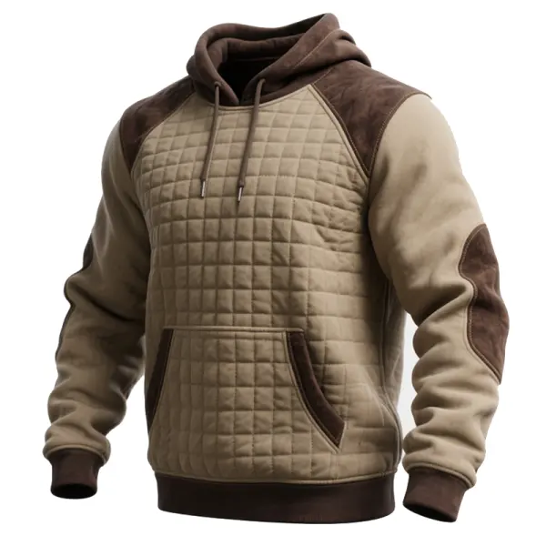 Suede Splicing Quilted Hoodie With Contrast Sleeves For Ultimate Warmth And Style - Wayrates.com 