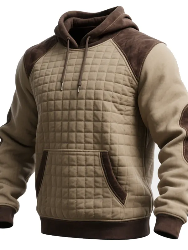 Suede Splicing Quilted Hoodie With Contrast Sleeves For Ultimate Warmth And Style - Simplyion.com 