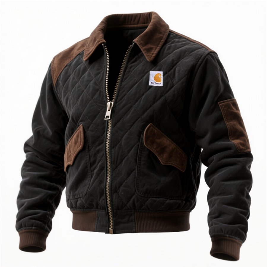 

Quilted Bomber Jacket With Contrast Patches For Men - Perfect For Casual And Outdoor Wear