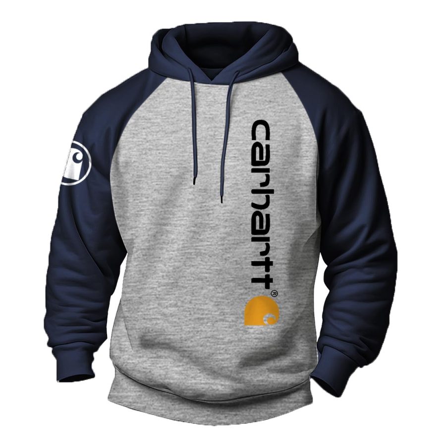 Men's Vintage Letters Logo Print Color Block Raglan Long Sleeve Hoodie
