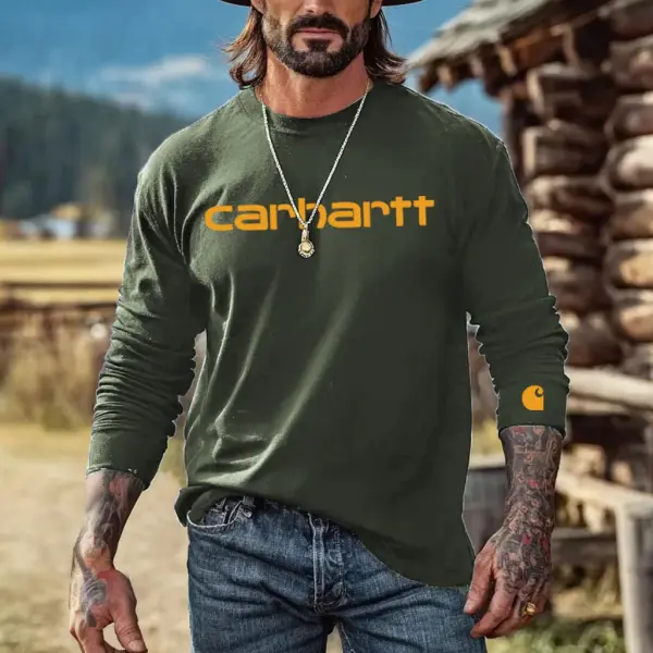 Men's Vintage Western Cowboy Casual Round Neck Long Sleeve T-Shirt - Wayrates.com 