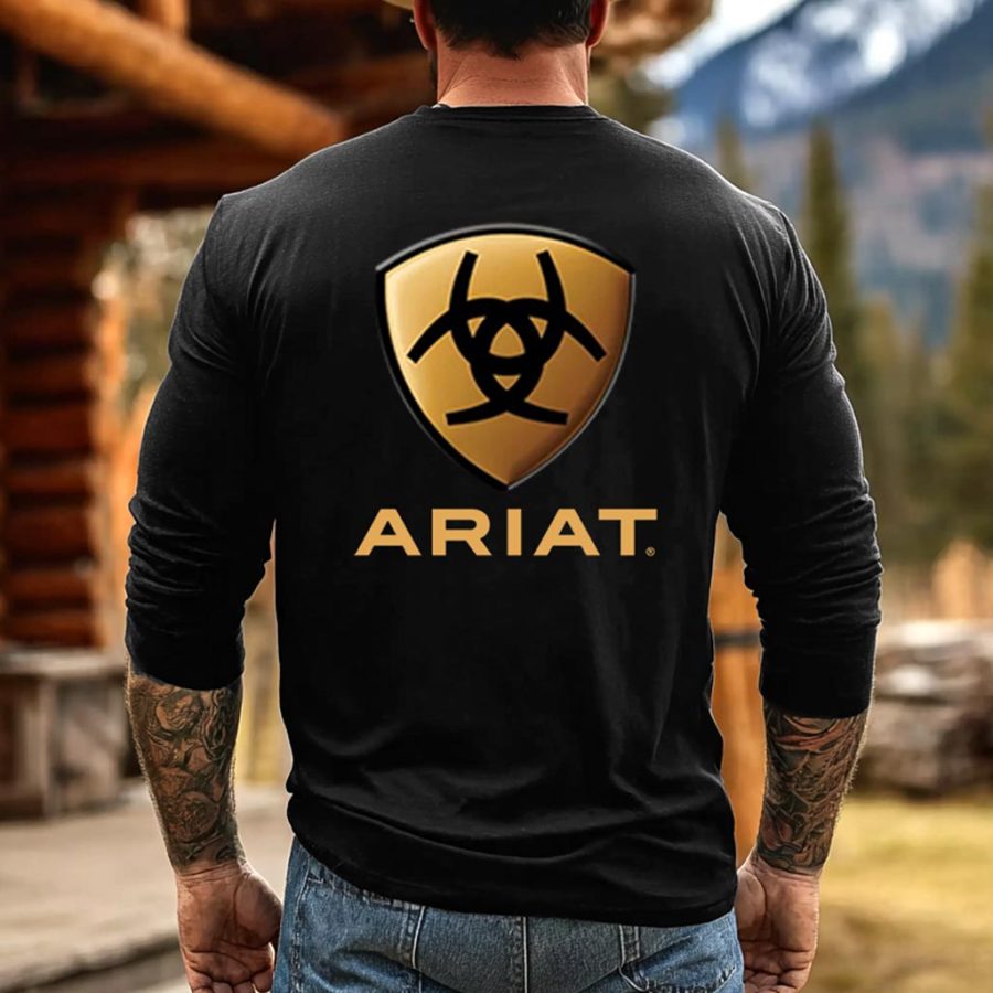 

Men's Vintage Western Cowboy Logo Print Casual Round Neck Long Sleeve T-Shirt