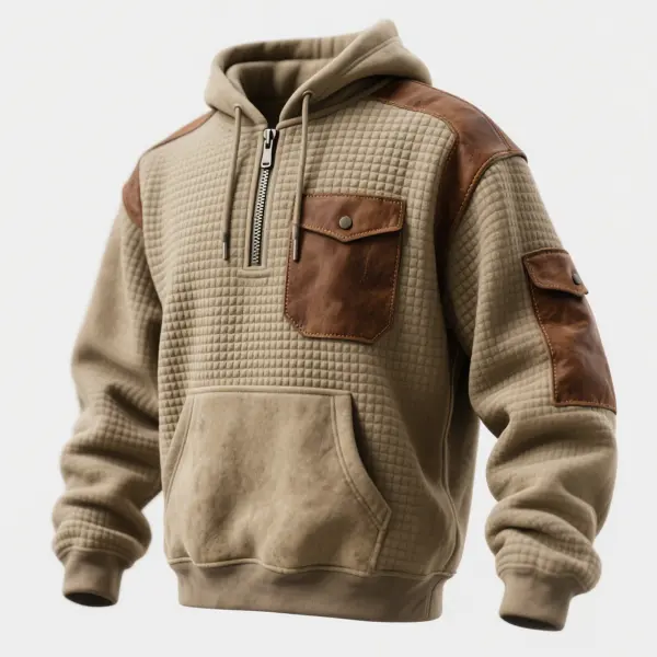 Men's Vintage Quilted Suede Hoodie With Leather Accents - Upgradecool.com 