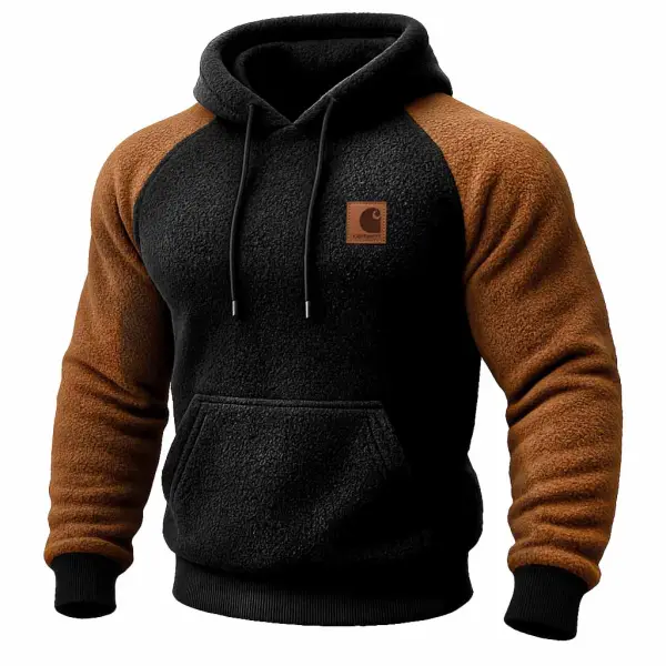 Men's Vintage Western Cowboy Black And Brown Fleece Pocket Long Sleeve Hoodie - Wayrates.com 