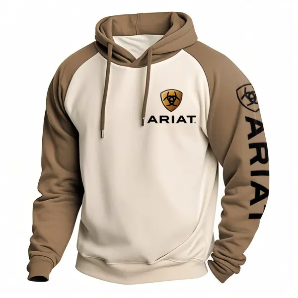 Men's Vintage Western Cowboy Print Pocket Raglan Sleeve Hoodie - Wayrates.com 