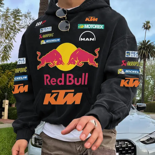 Men's 2025 Newest Retro Racing Print Black Oversized Hoodie - Wayrates.chimpone.com 