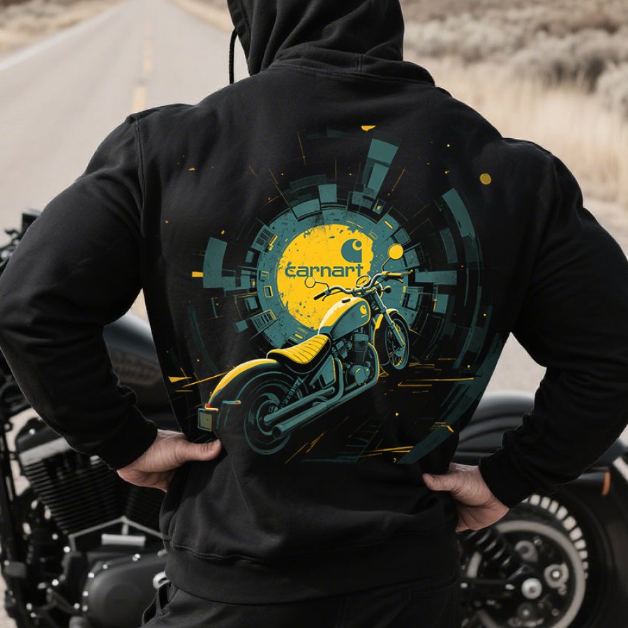 Men's Casual Motorcycle Graphic Print Hoodie