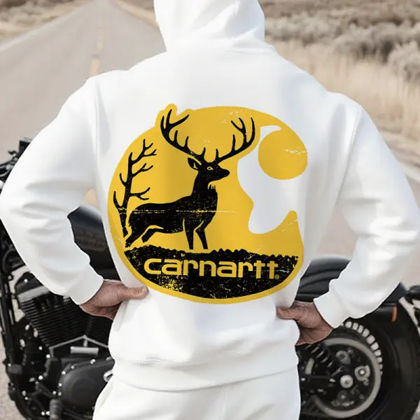 Men's Retro Western Country Motorcycle Elk Hunting Graphic Print Hoodie - Wayrates.com 