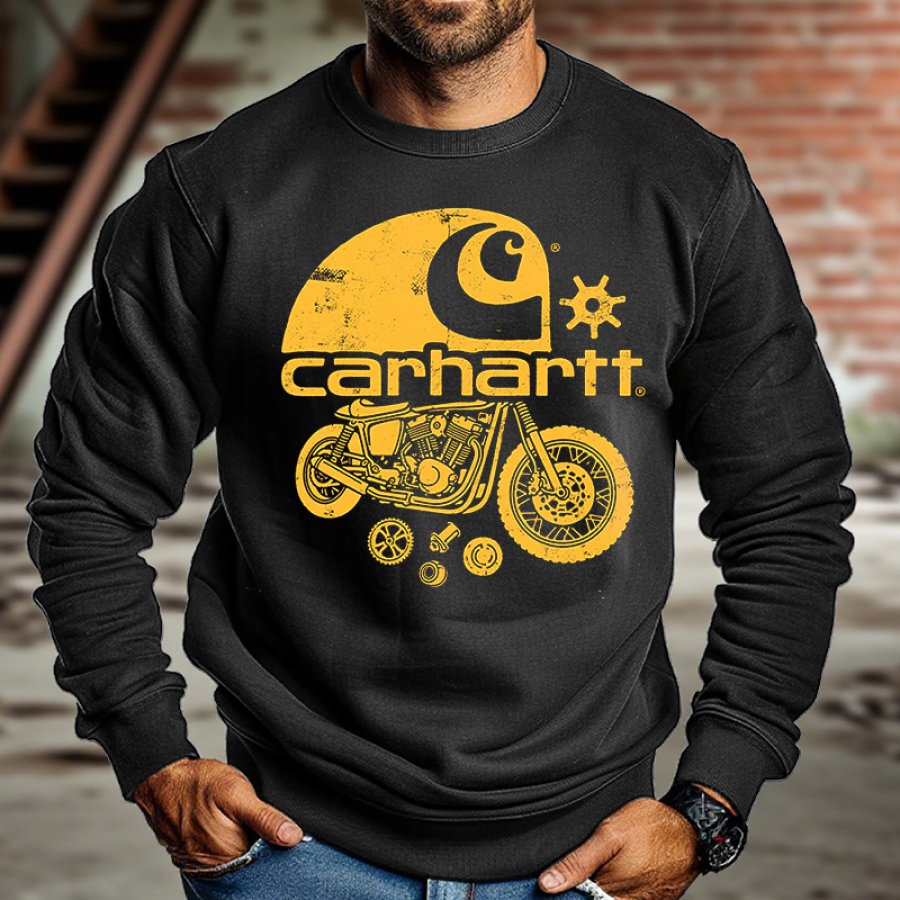 Men's Vintage Western Motorcycle Graphic Print Crew Neck Sweatshirt