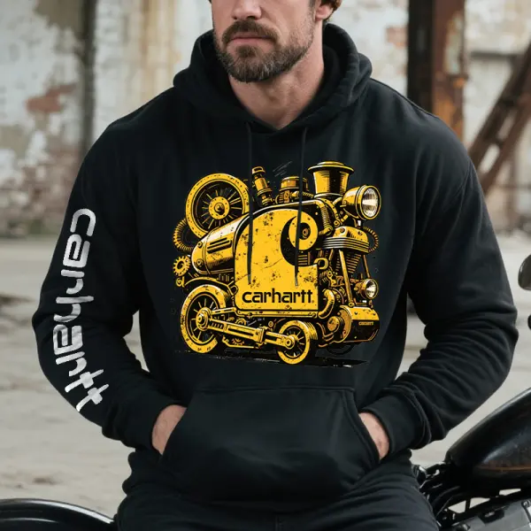 Men's Retro Motorcycle Graphic Print Hoodie - Wayrates.com 
