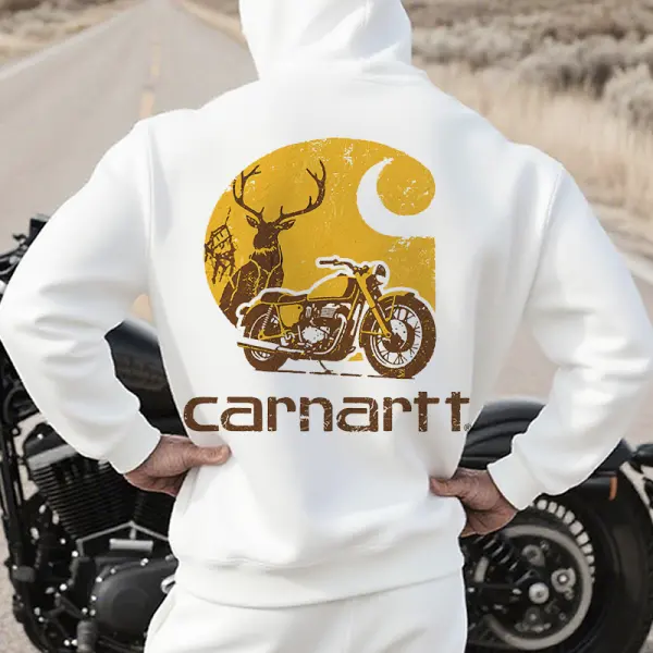 Men's Retro Motorcycle Elk Hunting Graphic Print Hoodie - Wayrates.com 