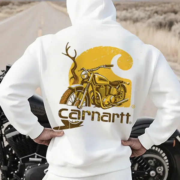 Men's Retro Motorcycle Elk Hunting Road Trip Graphic Print Hoodie - Wayrates.com 