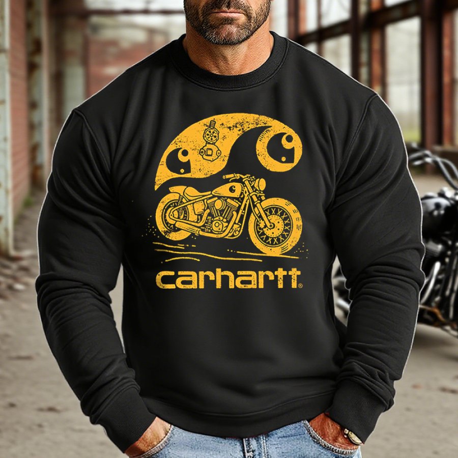 Men's Vintage Motorcycle Graphic Print Crew Neck Sweatshirt