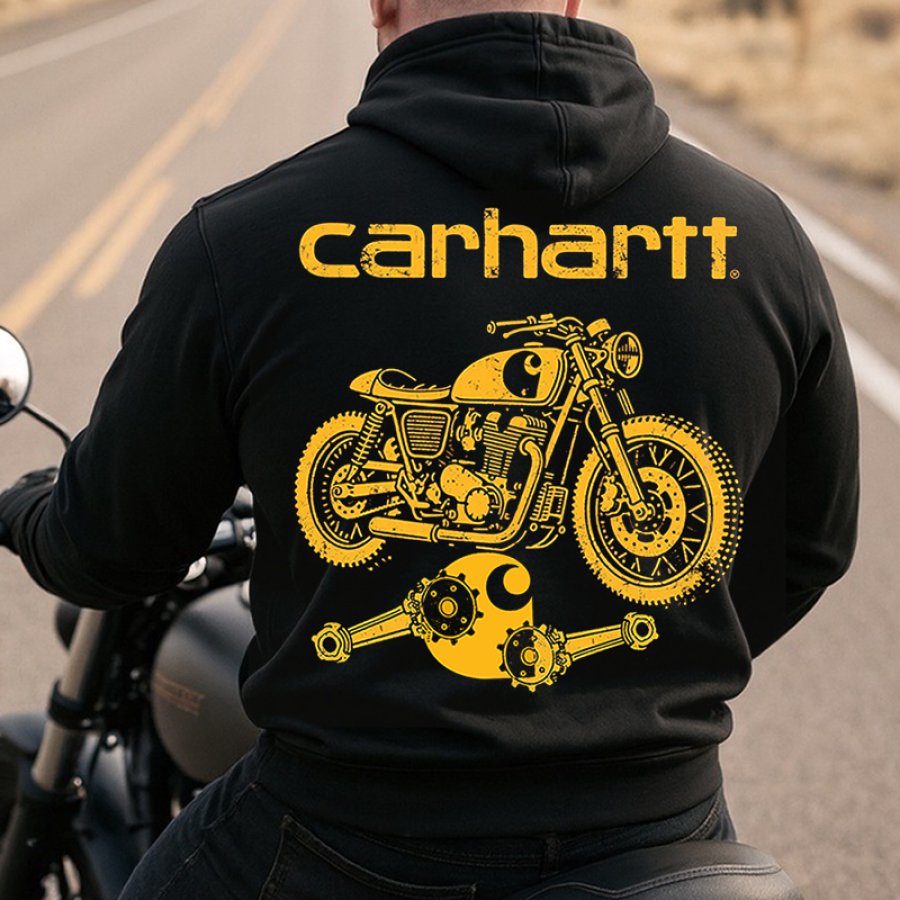 Men's Vintage Western Motorcycle Graphic Print Hoodie Outdoorwesr