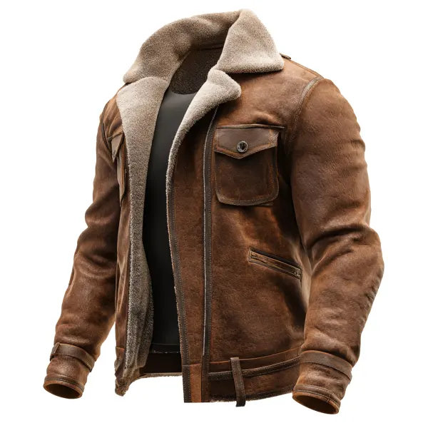 Men's Vintage Brown Suede Leather Jacket With Faux Shearling Lining - Wayrates.com 