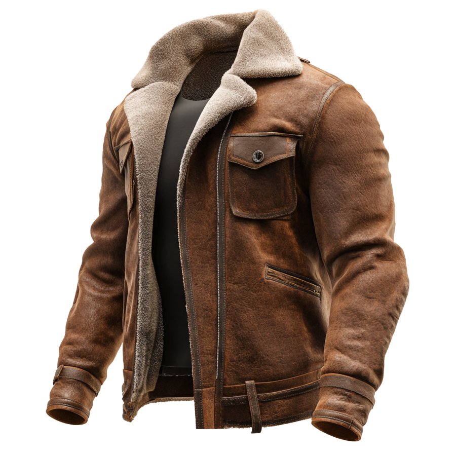 

Men's Vintage Brown Suede Leather Jacket With Faux Shearling Lining