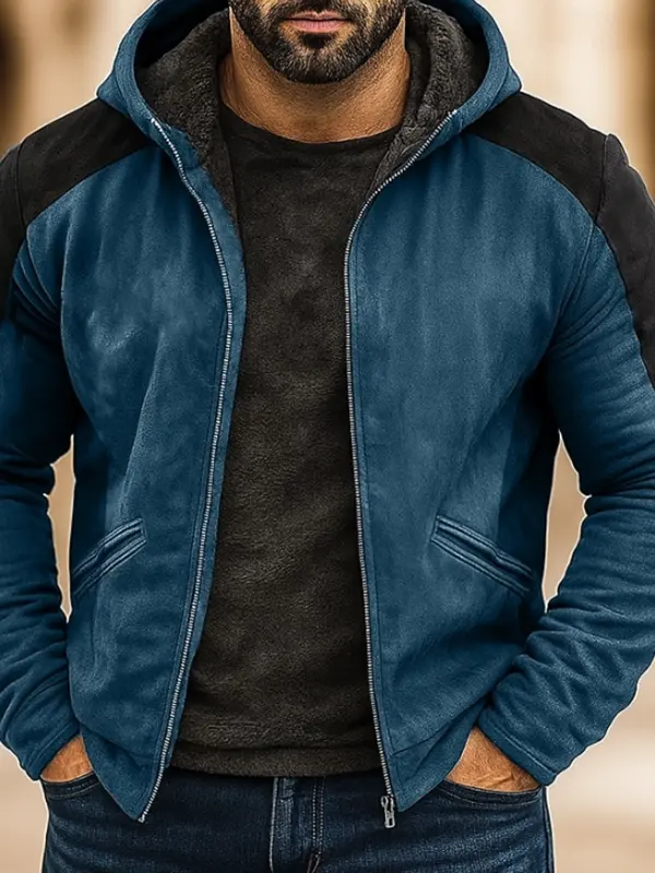 Men's Vintage Warm Suede Winter Jacket With Fleece Lining And Hood - Wantbright.com 