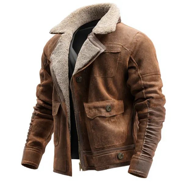 Men's Vintage Brown Suede Leather Jacket With Shearling Collar - Wayrates.com 