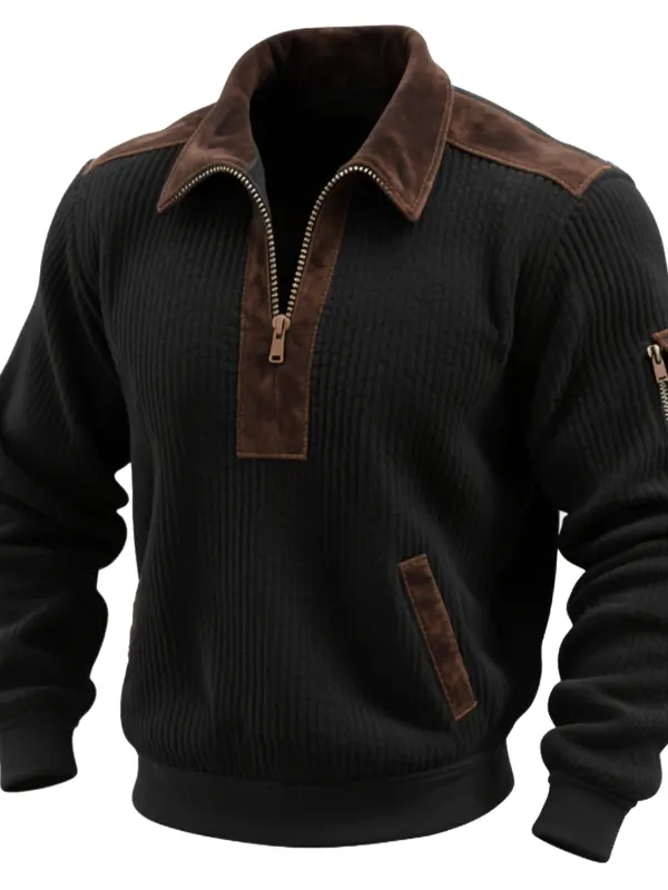 Men's Vintage Chenille Half-Zip Pullover Sweatshirt - Simplyion.com 