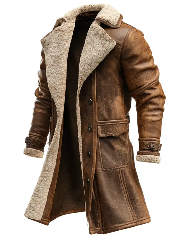 Men's Vintage Brown Suede Leather Coat With Faux Fur Lining - Pragmaace.com 