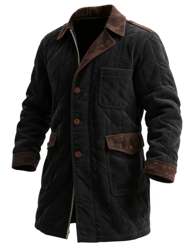 Men's Vintage Quilted Jacket With Brown Trim - Simplyion.com 