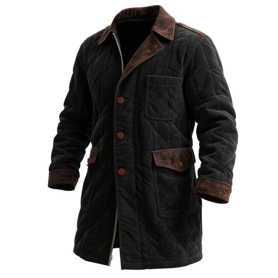 Men's Vintage Quilted Jacket With Brown Trim