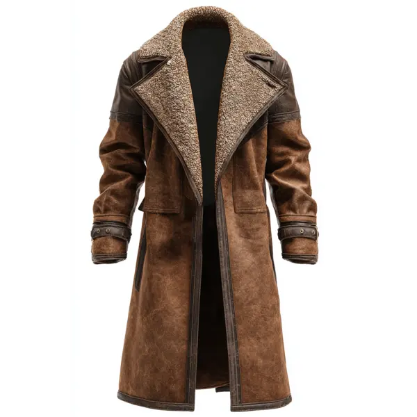 Men's Vintage Brown Leather Coat With Fur Collar - Wayrates.com 