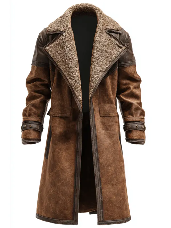 Men's Vintage Brown Leather Coat With Fur Collar - Pragmaace.com 