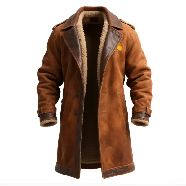 Suede Splicing Leather Classic Winter Coat With Warm Lining - Perfect For Cold Weather - Wayrates.com 