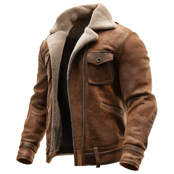 Men's Vintage Brown Suede Leather Jacket With Faux Shearling Lining - Upgradecool.com 