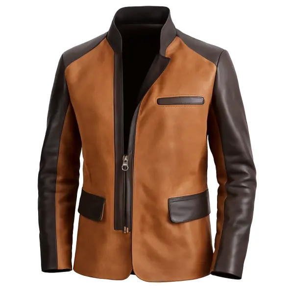 Men's Vintage Western Cowboy Brown And Black Leather Jacket - Upgradecool.com 
