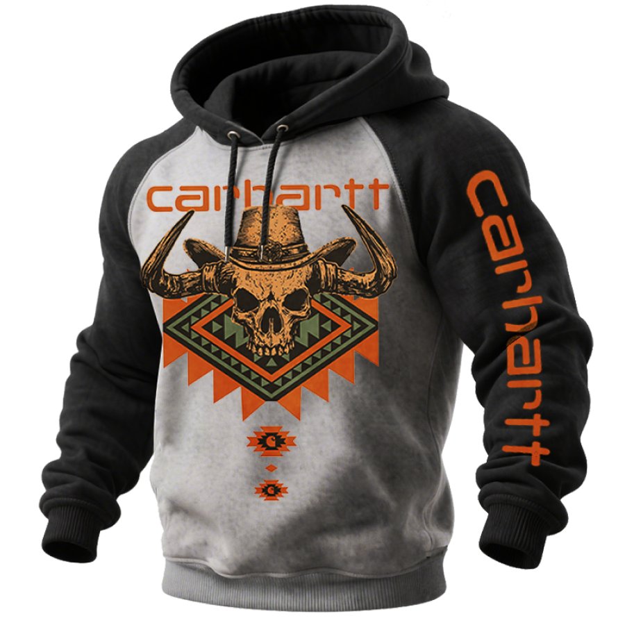 Men's Vintage Western Longhorn Ethnic Geometric Graphic Print Gaglan Sleeves Hoodie