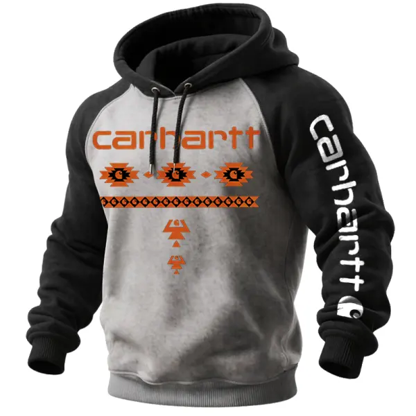 Men's Western Ethnic Geometric Graphic Print Contrast Gaglan Sleeves Hoodie - Wayrates.com 