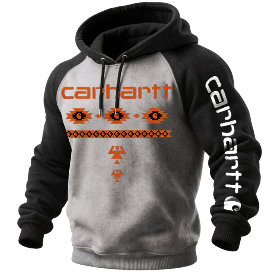 Men's Western Ethnic Geometric Graphic Print Contrast Gaglan Sleeves Hoodie