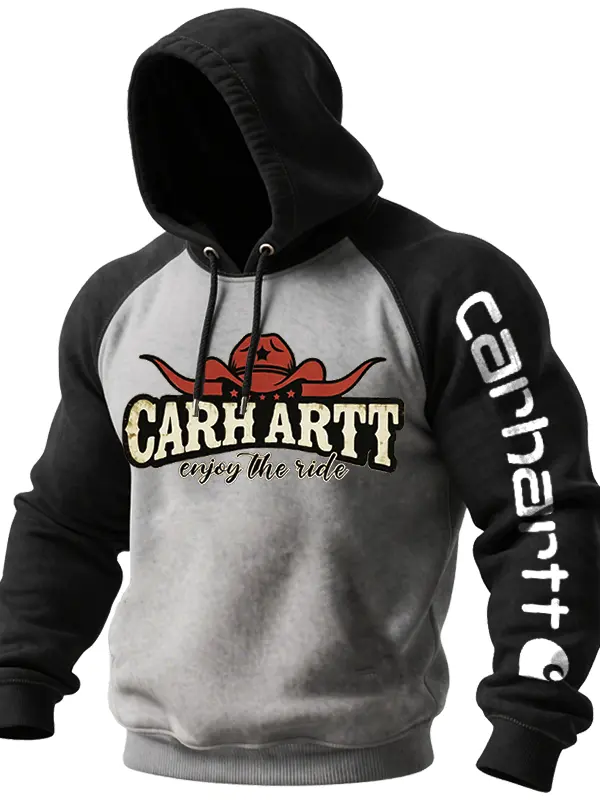 Carhartt Men's Vintage Western Cowboys Ethnic Skull Print Gaglan Sleeves Hoodie - Wantbright.com 