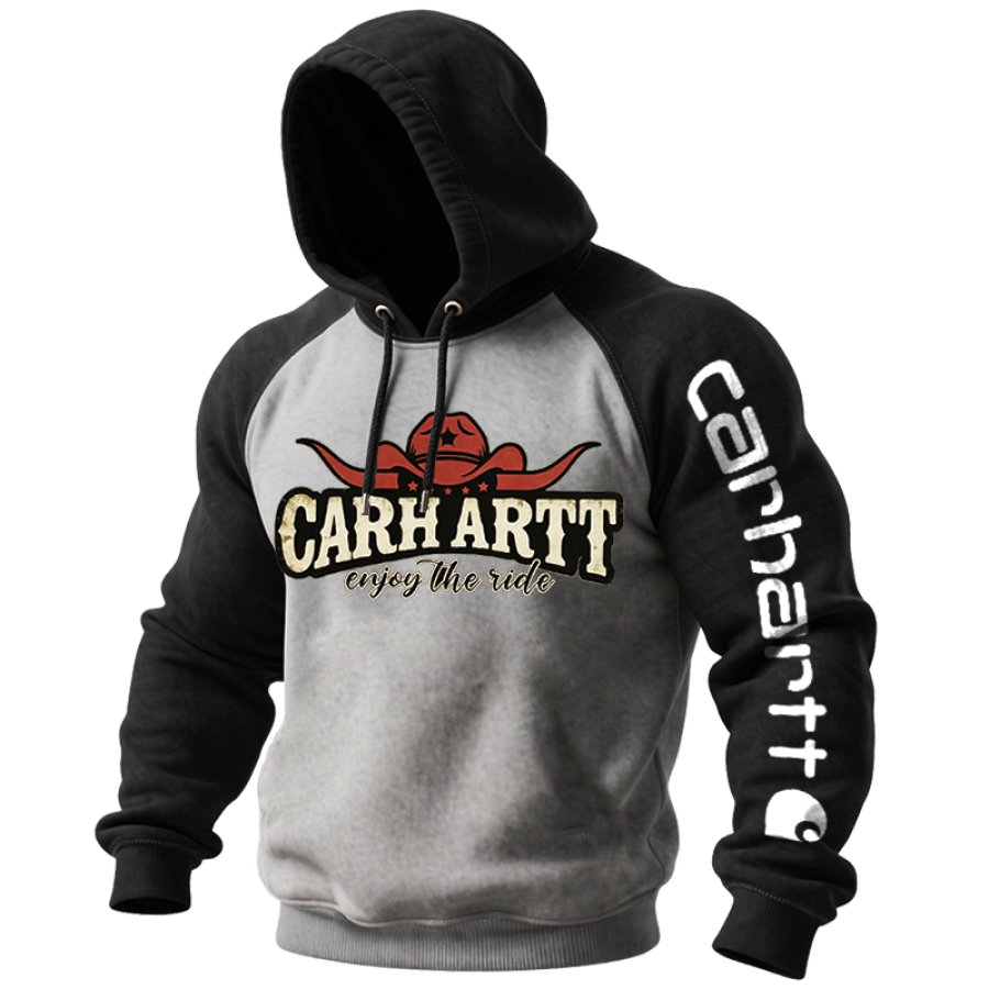 Men's Vintage Skull Longhorn Western Cowboys Ethnic Geometric Graphic Print Gaglan Sleeves Hoodie