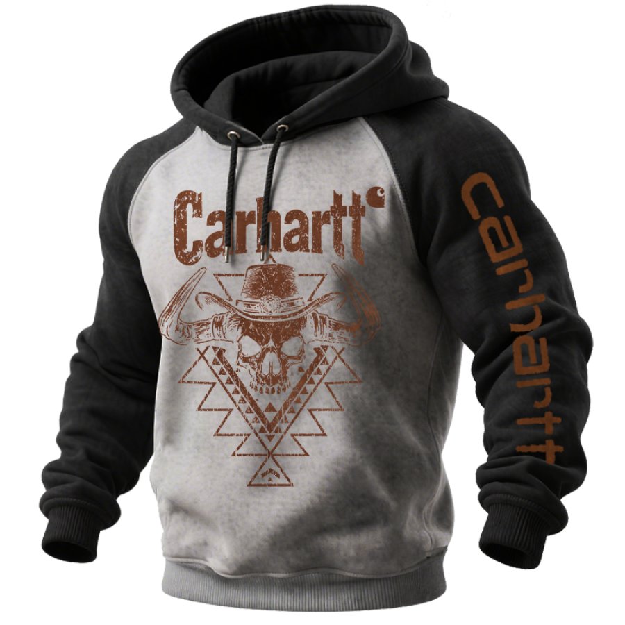 Men's Vintage Western Cowboys Ethnic Geometric Graphic Print Color Block Gaglan Sleeves Hoodie