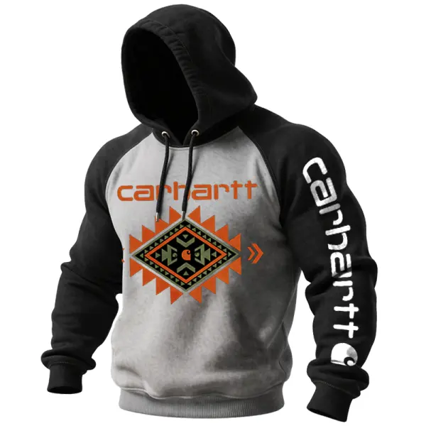 Men's Vintage Western Ethnic Geometric Graphic Print Contrast Gaglan Sleeves Hoodie - Wayrates.com 