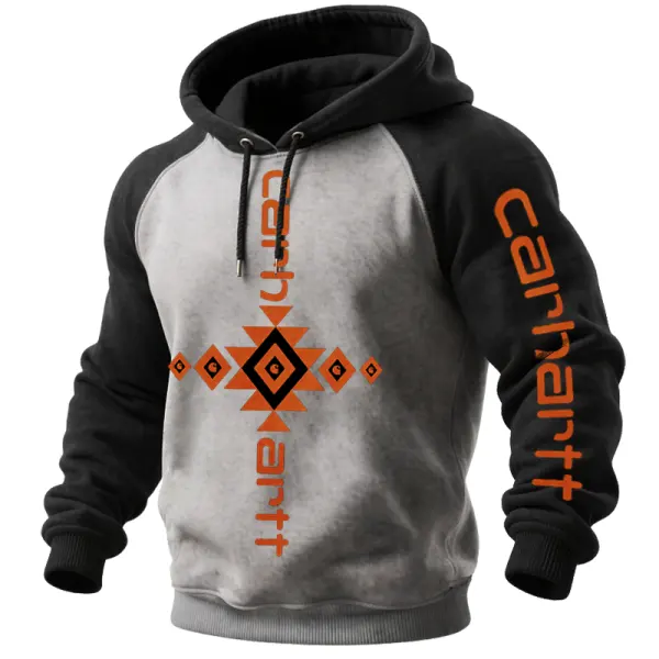 Men's Vintage Country Style Ethnic Geometric Graphic Print Gaglan Sleeves Hoodie - Wayrates.com 