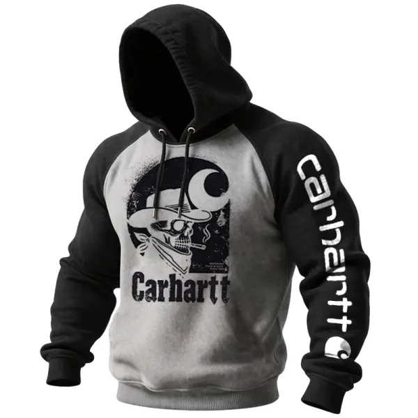 Men's Graphic Print Skull Cowboys Gaglan Sleeves Hoodie - Wayrates.com 