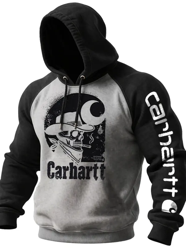 Carhartt Men's Graphic Print Skull Cowboys Gaglan Sleeves Hoodie - Wantbright.com 