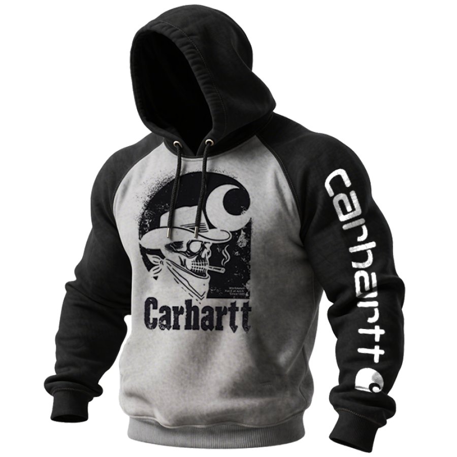 Men's Graphic Print Skull Cowboys Gaglan Sleeves Hoodie