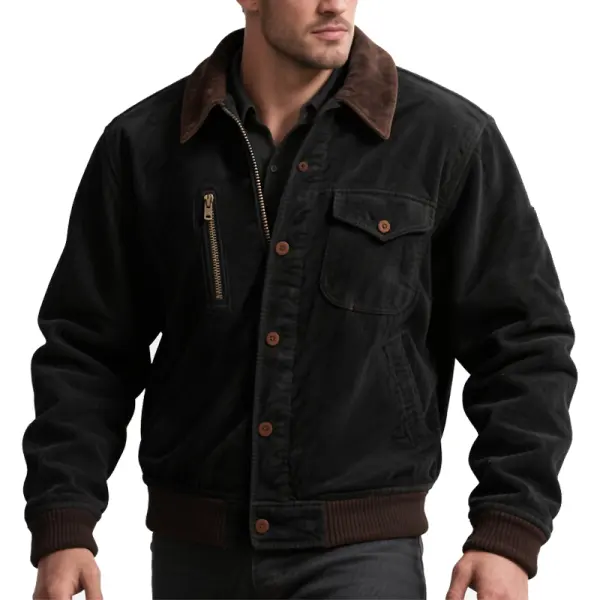 Men's Classic Zipper Pocket Cargo Jacket With Brown Trim - Wayrates.com 