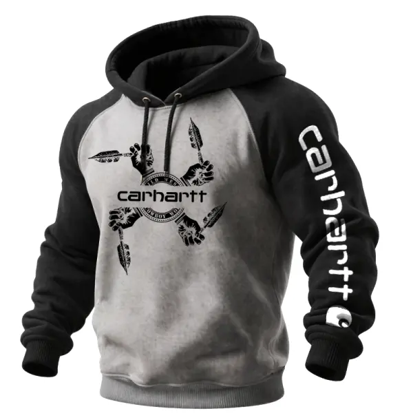 Men's Graphic Print Contrast Gaglan Sleeves Hoodie - Wayrates.com 