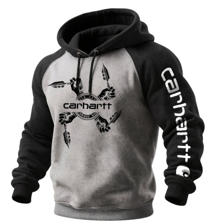 Men's Graphic Print Contrast Gaglan Sleeves Hoodie