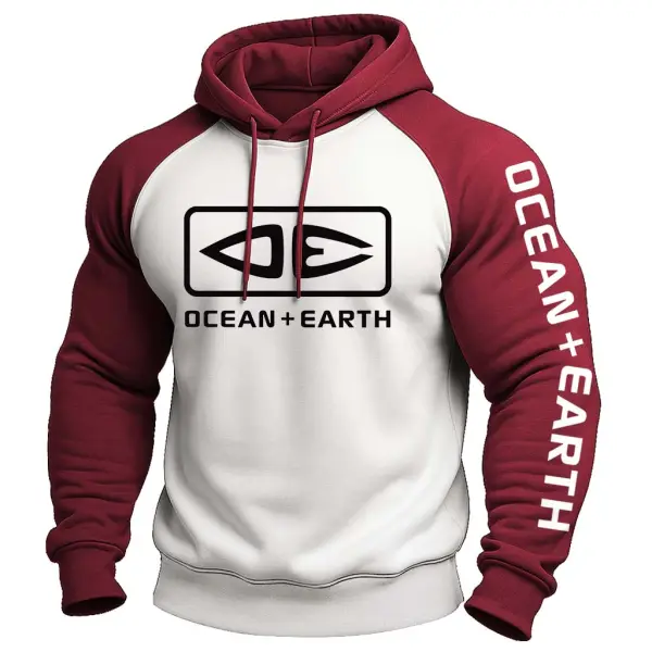 Men's Vintage Ocean Surfing Print Raglan Sleeve Long Sleeve Hoodie - Wayrates.com 