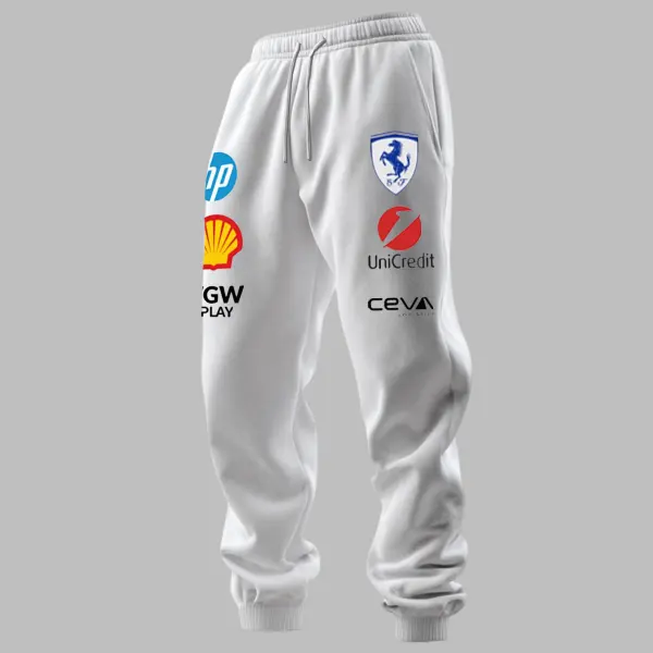 Men's 2025 Newest Retro Racing Print White Sports Pants - Wayrates.com 