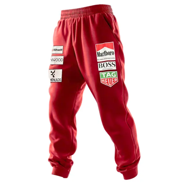 Men's 2025 Newest Retro Racing Print Red Sports Pants - Wayrates.com 