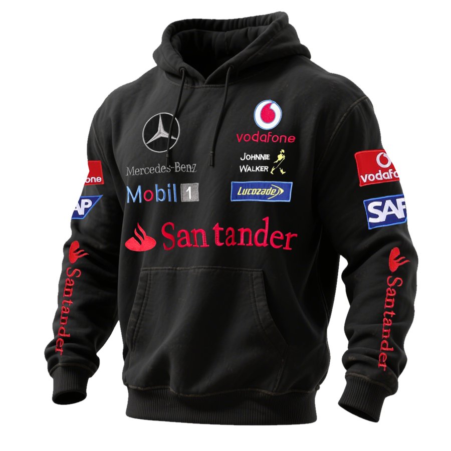 Men's 2025 Newest Retro Racing Print Black Oversized Hoodie