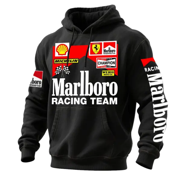 Men's 2025 Newest Retro Racing Print Black Oversized Hoodie - Wayrates.com 
